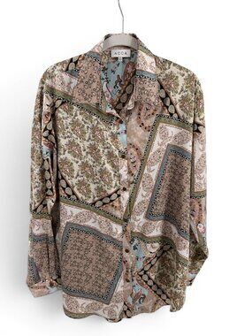 ACOA Womens Top Bandana Print Oversized Button Up Whimsigoth Boho Chic Small